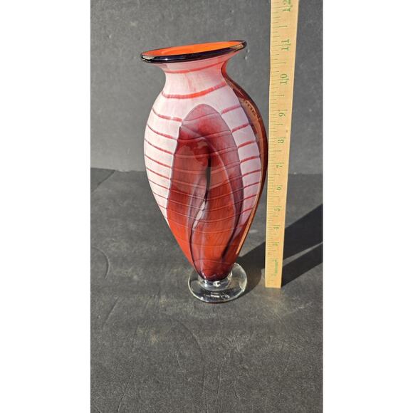 Vintage The Glass Forge Art Glass Vase Red Orange Signed 2002 Hand Blown USA - Picture 9 of 9